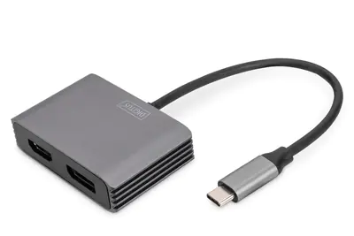 Digitus DA-70826 - Adapter USB/DisplayPort - 24 pin USB-C (M) zu DisplayPort, HDMI (W) - 20 cm - unterstützt Stromversorgung - Space-grau