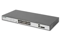 Digitus DN-95342-1 - Switch - 19", af/at - unmanaged - 16 x 10/100 (PoE+) + 2 x Combo Gigabit SFP (Uplink) - an Rack montierbar - PoE+ (250 W)