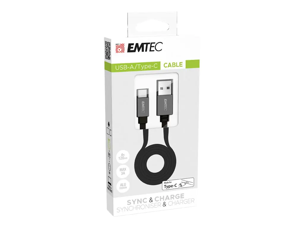 EMTEC T700TCU3 - USB-Kabel - 24 pin USB-C (M) gerade zu USB (M) gerade - USB 3.1 Gen2 - 3 A - 1.2 m - flach
