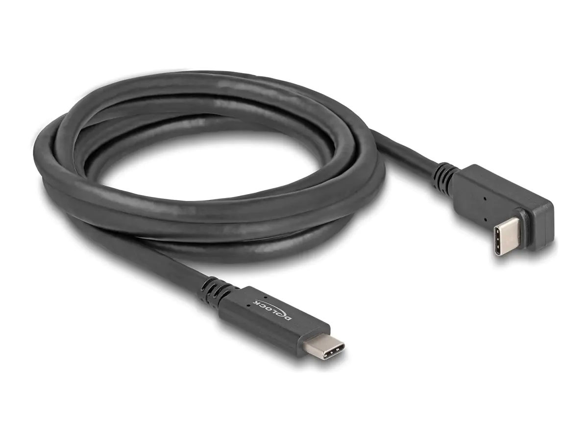 Delock - USB-Kabel - 24 pin USB-C (M) zu 24 pin USB-C (M) gewinkelt - 3 A - 2 m - USB Power Delivery (60W), unterstützt 4K 144 Hz (3840 x 2160), up to 5 Gbps data transfer rate, E-marker - Schwarz