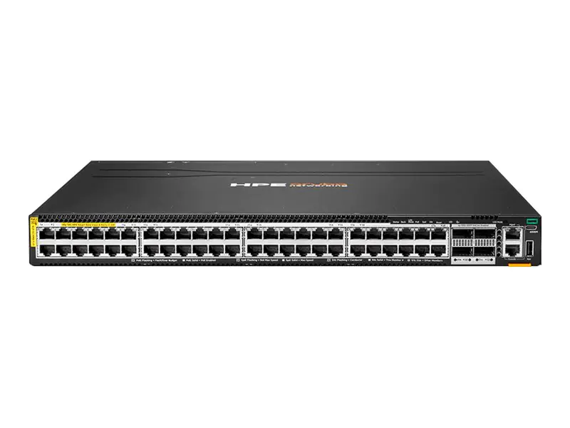 HPE Aruba Networking CX 6300M 48p SR10 PTP/AVB Class8 PoE 4p 100G MACsec TAA Switch - Switch - nur horizontale Oberflächenmontage - L3 - managed - 48 x 1/2.5/5/10GBase-T (PoE++) S0X44A