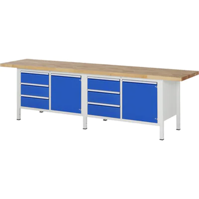RAU Werkbank 8000 3.000 x 840-1.040 x 700 mm (B x H x T) enzianblau lichtgrau