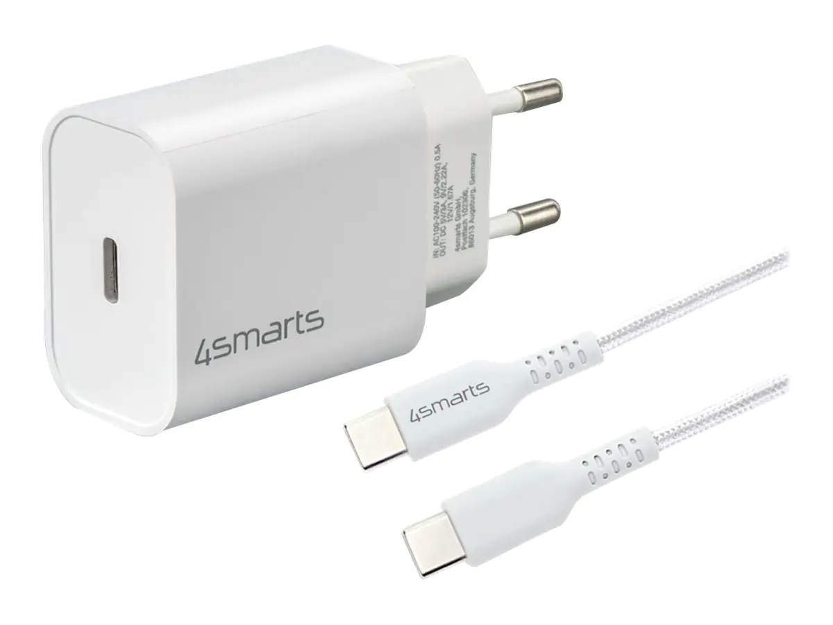 4smarts VoltPlug - Netzteil - 20 Watt - 3 A - PD (USB-C) - auf Kabel: USB-C - weiß