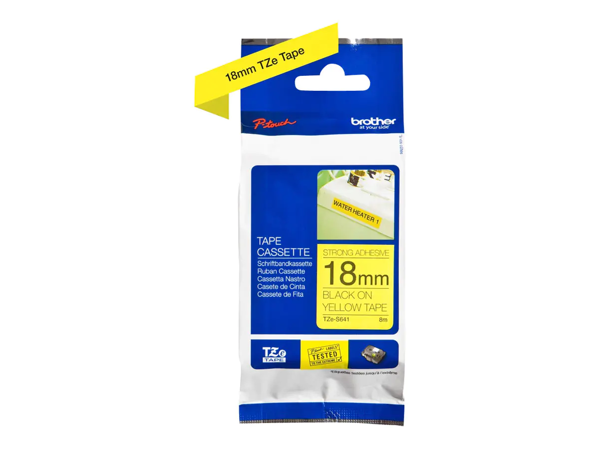 Brother TZe-S641 - Stark klebend - Schwarz auf Gelb - Rolle (1,8 cm x 8 m) 1 Kassette(n) laminiertes Band - für P-Touch PT-3600, D400, D450, D600, D800, E550, P750, P900, P950; P-Touch Cube Plus PT-P710 Brother TZe-S641 - Stark klebend - Schwarz auf Gelb - Rolle (1,8 cm x 8 m) 1 Kassette(n) laminiertes Band - für P-Touch PT-3600, D400, D450, D600, D800, E550, P750, P900, P950; P-Touch Cube Plus PT-P710