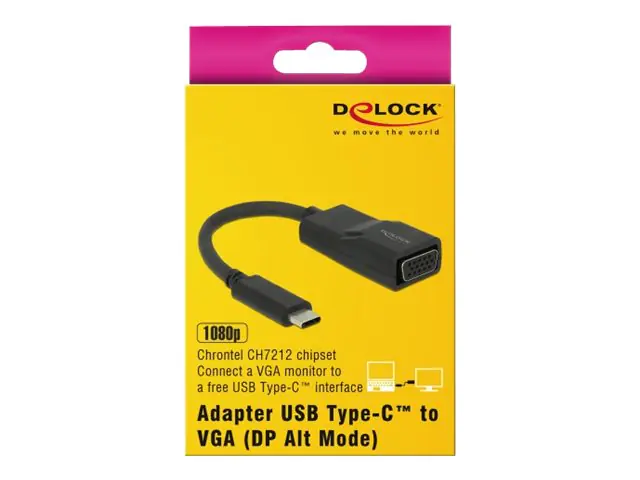 Delock Adapter USB Type-C male > VGA female - Videokonverter - Chrontel CH7212 - USB-C - VGA - Schwarz - retail