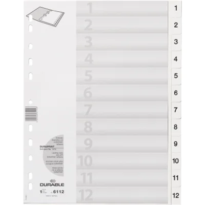 DURABLE Ordnerregister 611202 DIN A4 1-12 geprägte Taben ws DURABLE Ordnerregister 611202 DIN A4 1-12 geprägte Taben ws