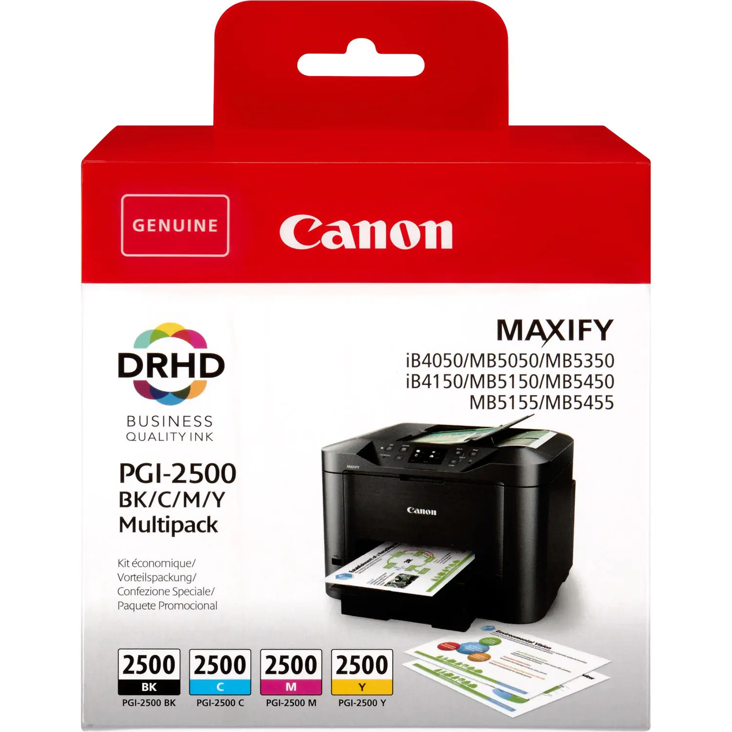 Canon PGI-2500 BK/C/M/Y Multipack - 4er-Pack - Schwarz, Gelb, Cyan, Magenta - Original - Tintenbehälter - für MAXIFY iB4050, iB4150, MB5050, MB5150, MB5155, MB5350, MB5450, MB5455 Canon PGI-2500 BK/C/M/Y Multipack - 4er-Pack - Schwarz, Gelb, Cyan, Magenta - Original - Tintenbehälter - für MAXIFY iB4050, iB4150, MB5050, MB5150, MB5155, MB5350, MB5450, MB5455