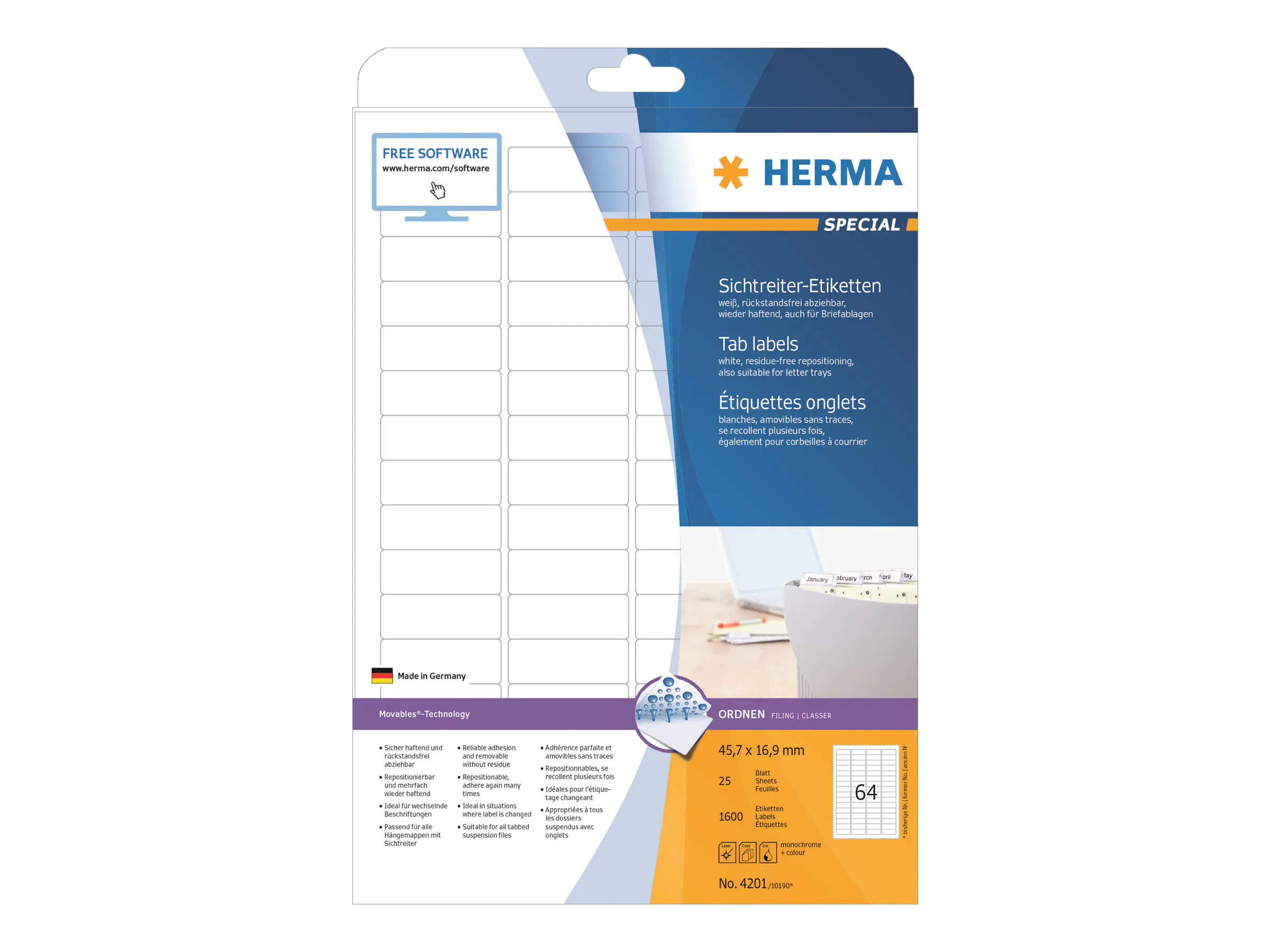 HERMA Sichtreiteretikett 4201 45,7x16,9mm sk weiß 1.600 St./Pack.