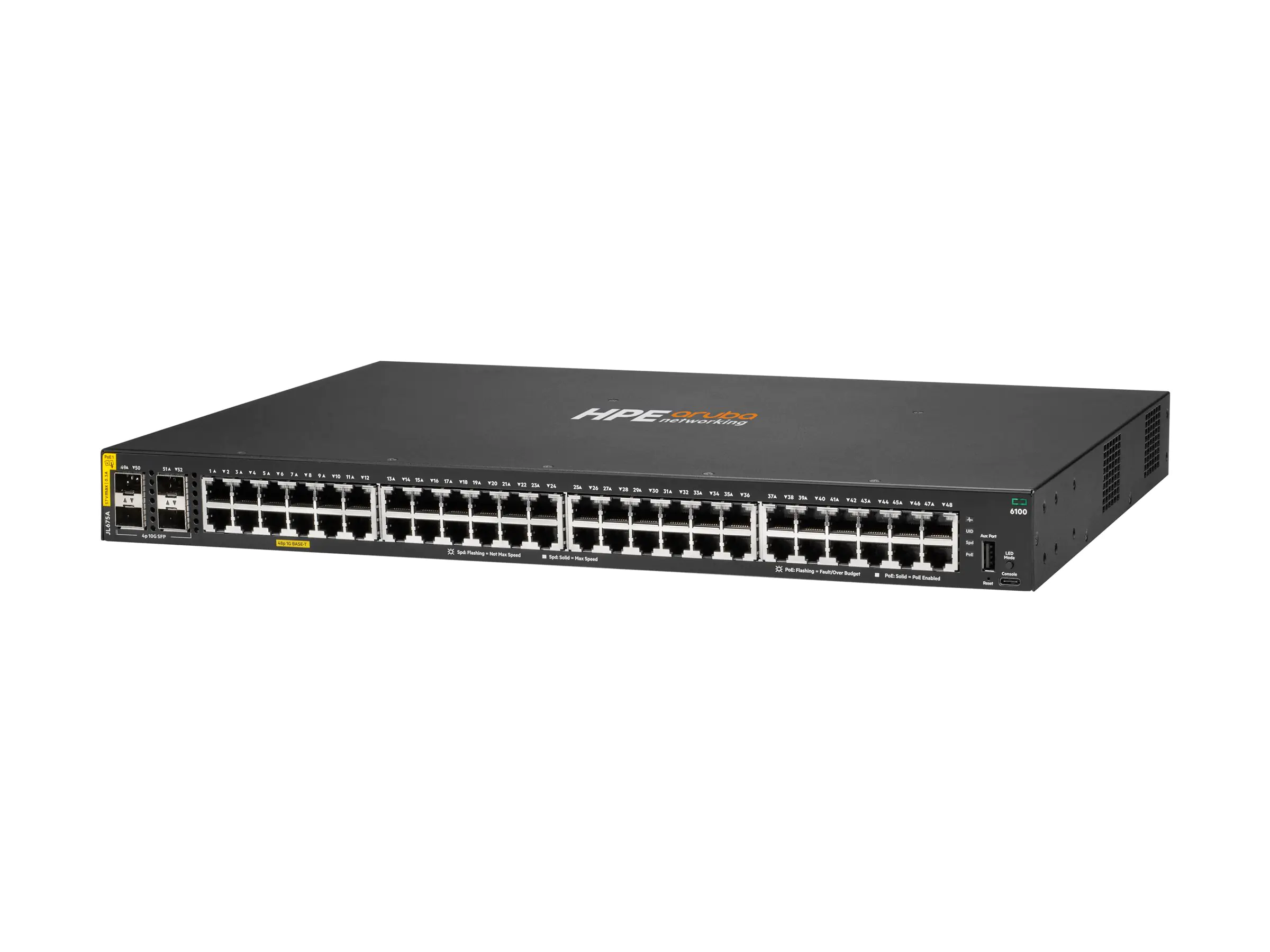 HPE Aruba 6100 48G Class4 PoE 4SFP+ 370W Switch - Switch - managed - 48 x 10/100/1000 (PoE+) JL675A#B2E