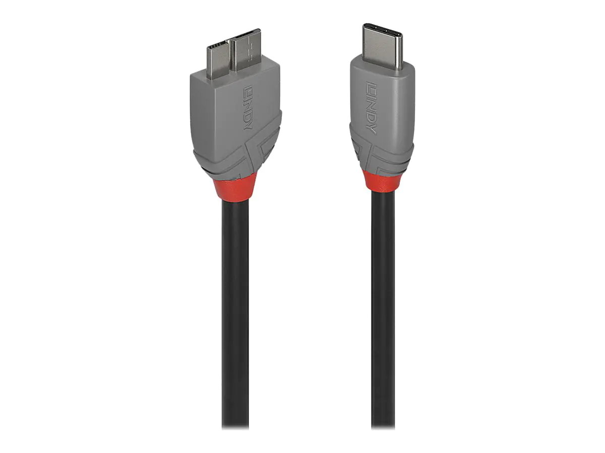 Lindy Anthra Line - USB-Kabel - 24 pin USB-C (M) zu Micro-USB Typ B (M) - USB 3.2 Gen 1 - 50 cm - rund, bi-direktional - Schwarz