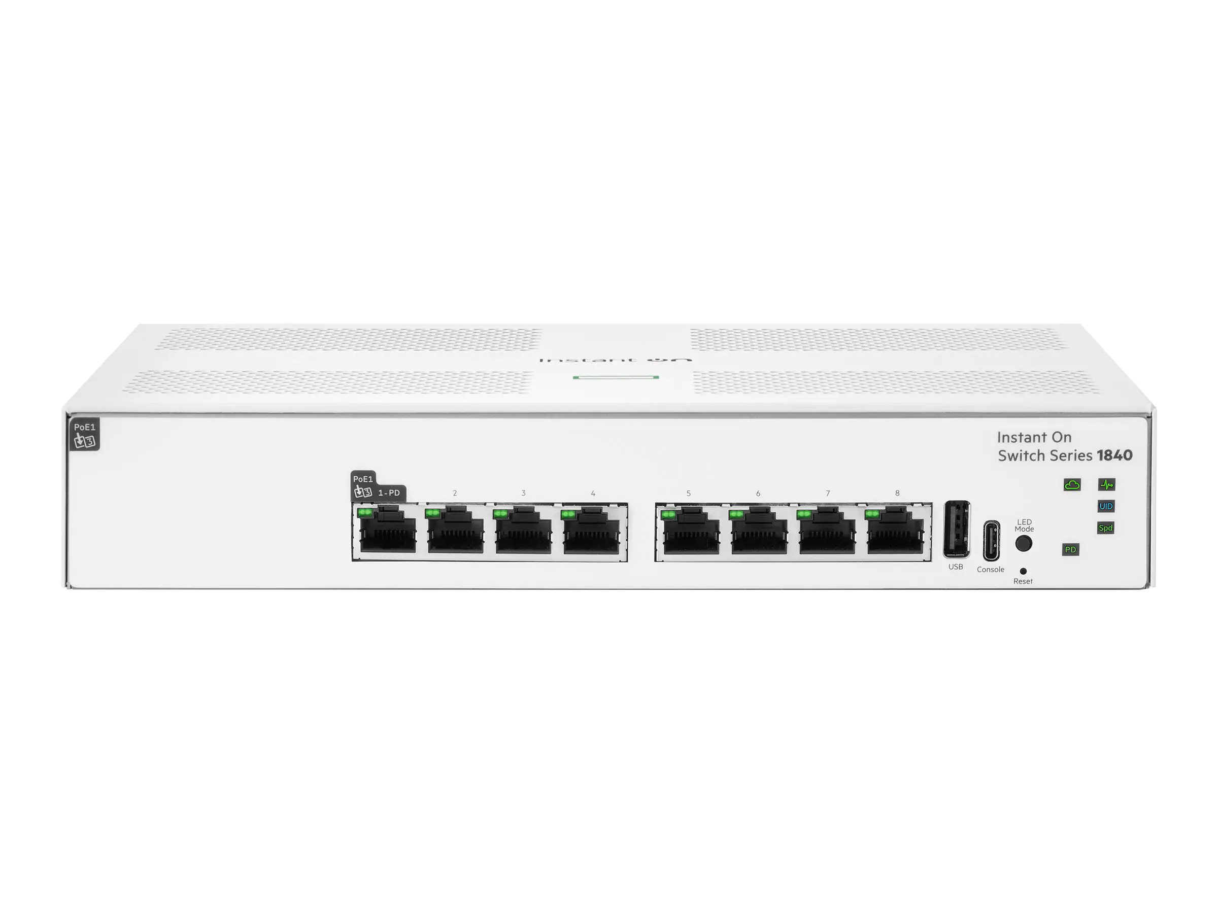 HPE Networking Instant On 1840 8p Gigabit 1p CL3 PD - Switch - managed - 7 x 10/100/1000 + 1 x 10/100/1000 (PoE) S5E25A