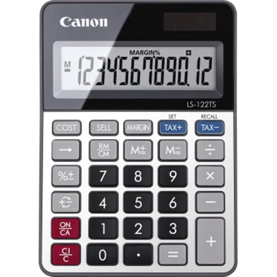 Canon LS-122TS, Desktop, Display-Rechner, 12 Ziffern, Batterie/Solar, Grau