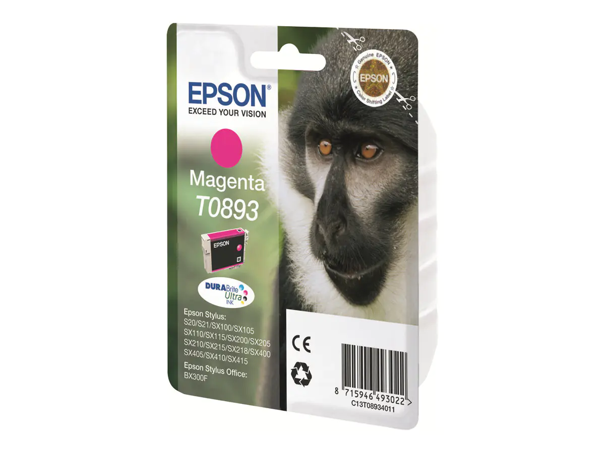 Epson T0893 - 3.5 ml - Magenta - Original - Blisterverpackung - Tintenpatrone - für Stylus S21, SX110, SX115, SX210, SX215, SX400, SX405, SX410, SX415; Stylus Office BX300