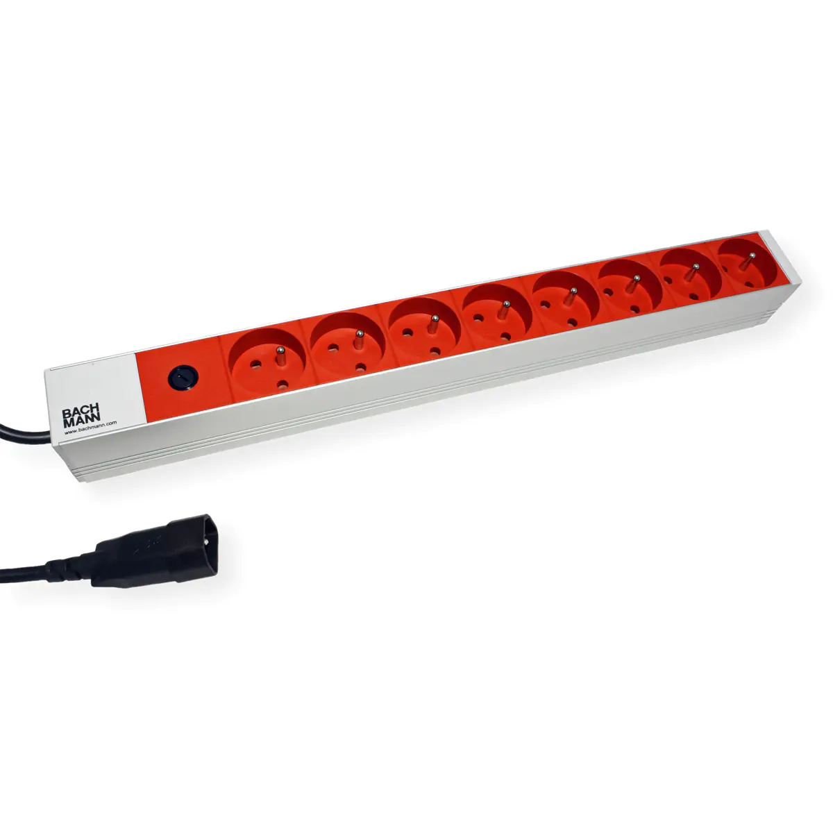 Bachmann Protection - Steckdosenleiste (Rack - einbaufähig) - Eingabe, Eingang IEC 60320 C14 - Ausgangsanschlüsse: 8 (CEE 7/5) - 1U - 48.3 cm (19") - 2 m Schnur - Rot, Aluminium / Silber