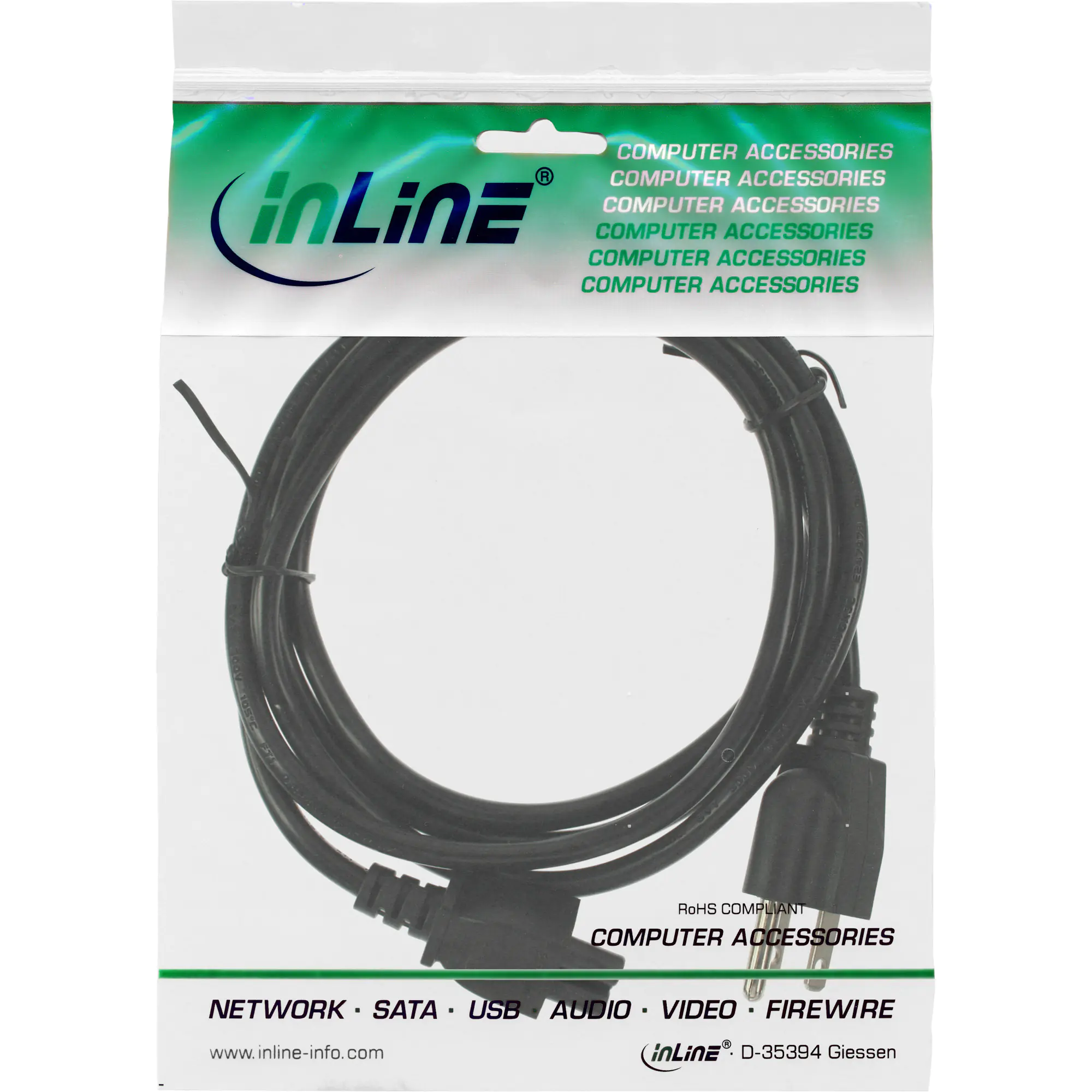 InLine Netzkabel für Notebook - USA/Canada - 3pol Kupplung - 2m 16656U