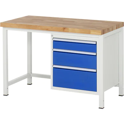 RAU Werkbank 8000 1.250 x 840-1.040 x 700 mm (B x H x T) enzianblau lichtgrau