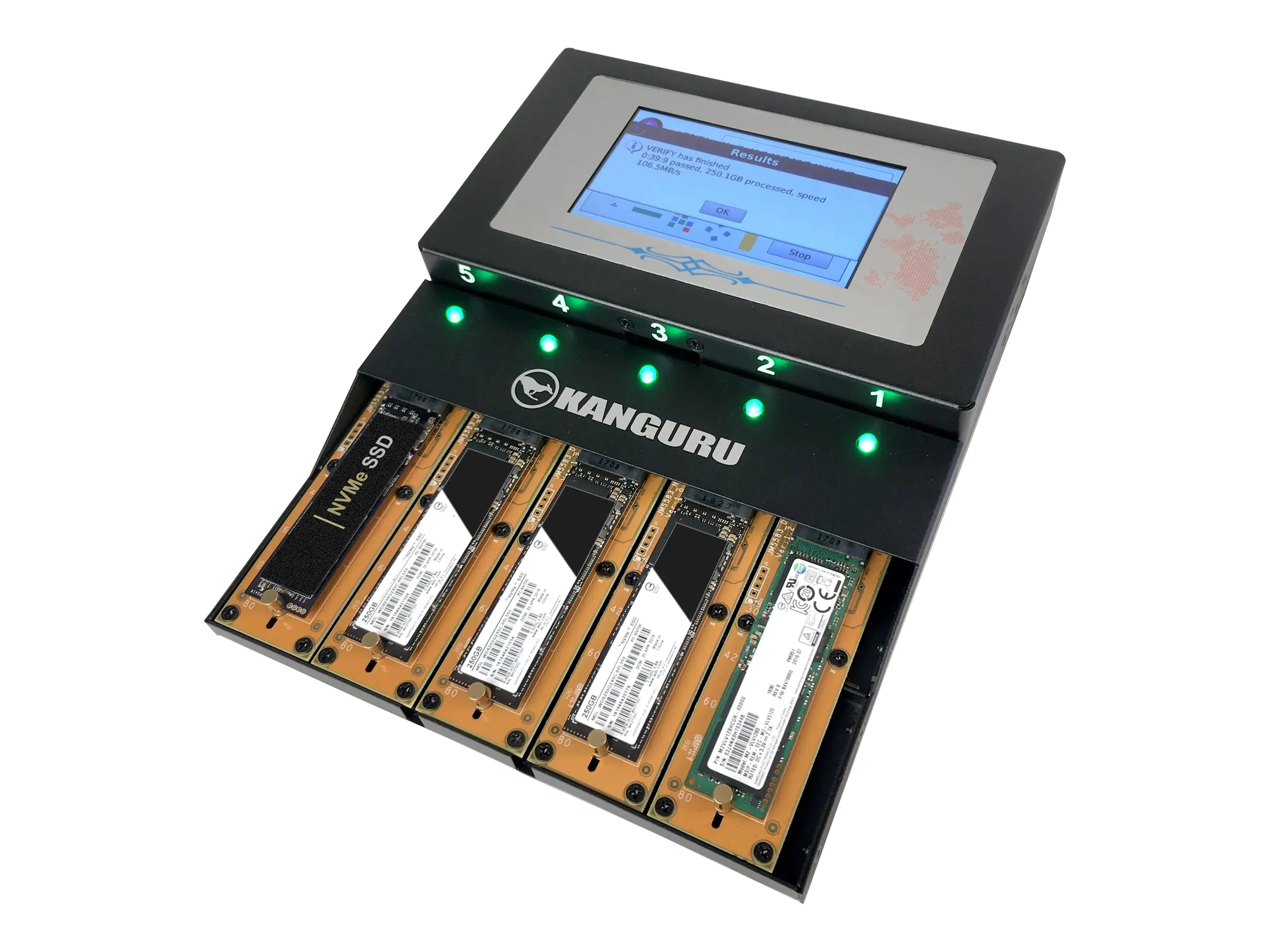 Kanguru Solutions KanguruClone 4 M.2 NVMe SSD Duplicator - Kopier-/Löscheinheit für Solid-State-Festplatten - 4 Schächte (NVM Express) KCLONE-4NVME