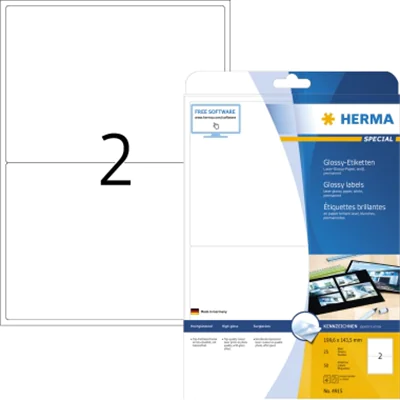 HERMA Etikett glossy 4915 199,6x143,5mm ws A4 50 St./Pack. HERMA Etikett glossy 4915 199,6x143,5mm ws A4 50 St./Pack.