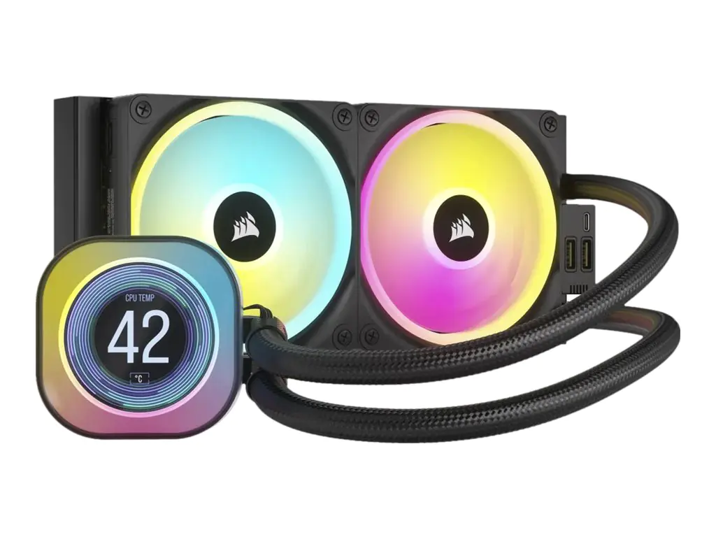 CORSAIR iCUE Link LCD H100i RGB - Prozessor-Flüssigkeitskühlsystem - Kühlergröße: 240 mm - (für: LGA1156, LGA1155, LGA1150, LGA1151, AM4, LGA1200, LGA1700, AM5) - Kupfer - 120 mm