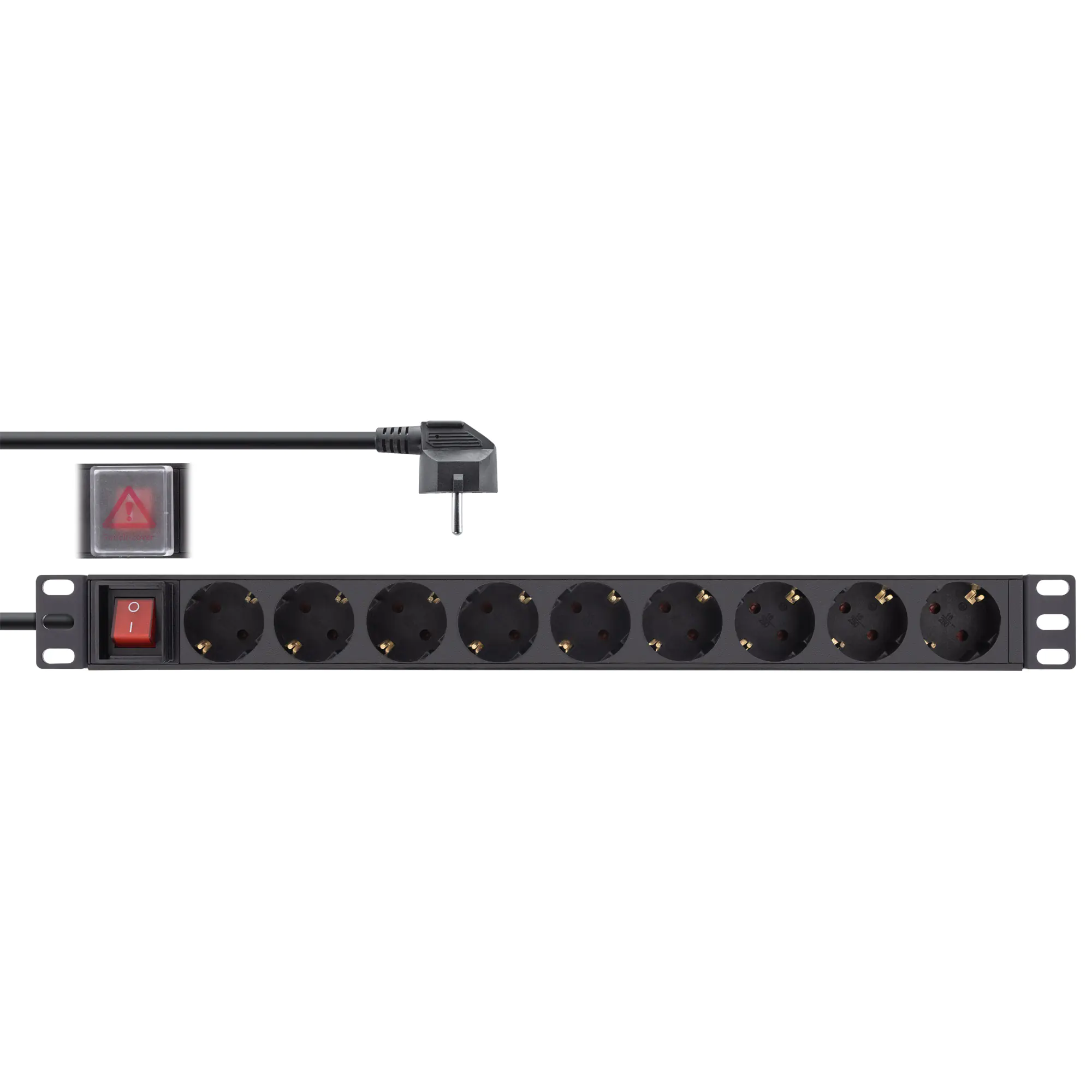 InLine 19" Steckdosenleiste - 9-fach Schutzkontakt - mit Schalter - 2m - schwarz 16419S