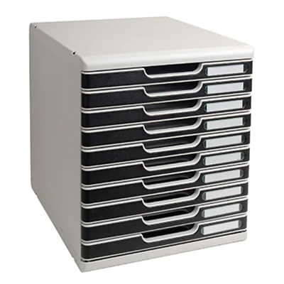 Exacompta Schubladenbox MODULO 10 Schubladen DIN A4+ Polystyrol Gehäusefarbe: lichtgrau Farbe der Schublade: schwarz Exacompta Schubladenbox MODULO 10 Schubladen DIN A4+ Polystyrol Gehäusefarbe: lichtgrau Farbe der Schublade: schwarz