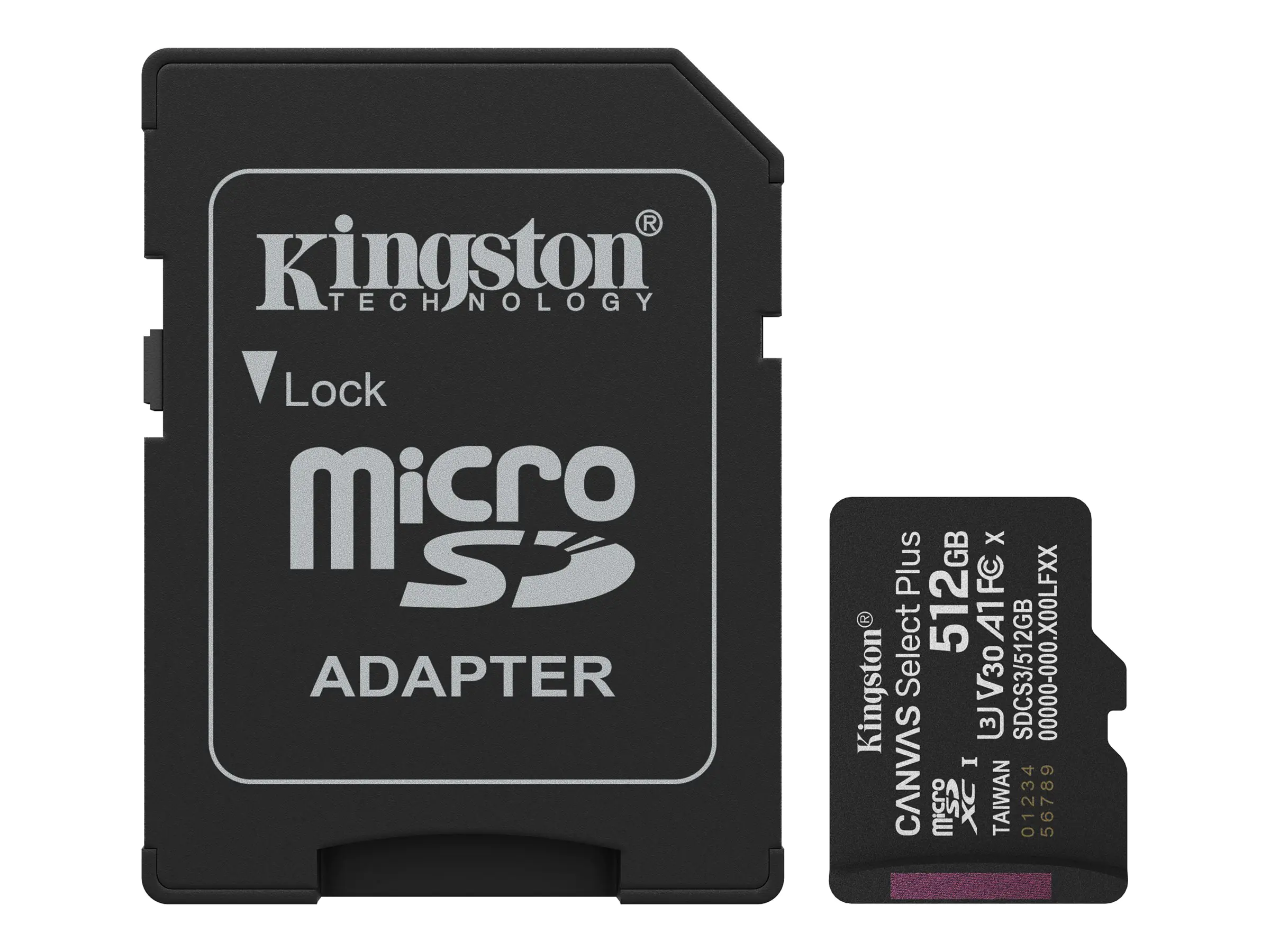 Kingston Canvas Select Plus - Flash-Speicherkarte (microSDXC-an-SD-Adapter inbegriffen) - 512 GB - A1 / Video Class V30 / UHS Class 3 / Class10 - microSDXC UHS-I