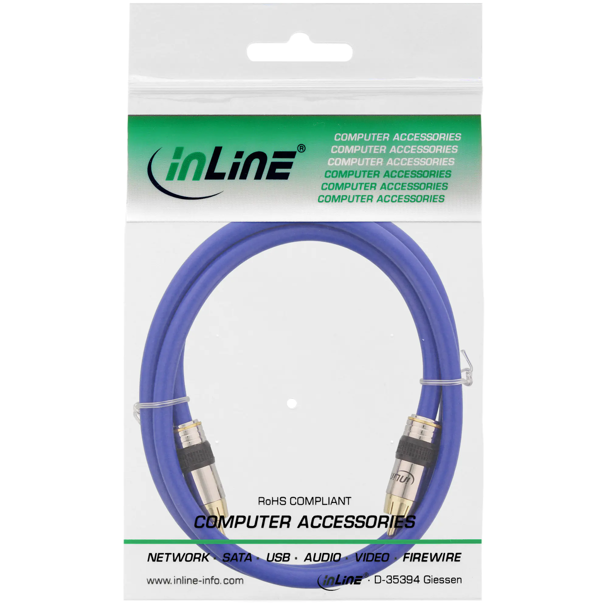 InLine Premium - Video-/Digitalaudiokabel (koaxial) - RCA männlich zu RCA männlich - 2 m - abgeschirmt - Blau