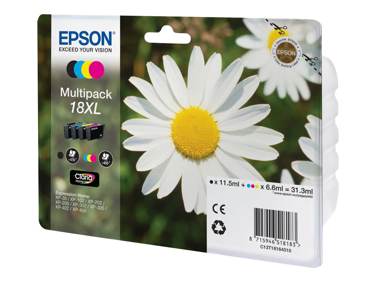 Epson 18XL Multipack - 4er-Pack - XL - Schwarz, Gelb, Cyan, Magenta - original - Blister mit akustischem / elektromagnetischem Alarm - Tintenpatrone (Packung mit 30) 7110392