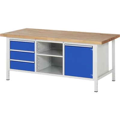 RAU Werkbank 8000 2.000 x 840-1.040 x 900 mm (B x H x T) enzianblau lichtgrau