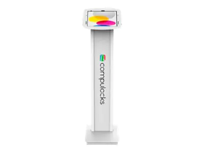 Compulocks iPad 10.9" 10th Gen Space Enclosure Brandable Floor Stand - Befestigungskit (Gehäuse, Aufstellung) - für Tablett - verriegelbar - hochwertiges Aluminium - weiß - Bildschirmgröße: 27.7 cm (10.9") - Bodenaufstellung - für Apple 10.9-inch iPad (10