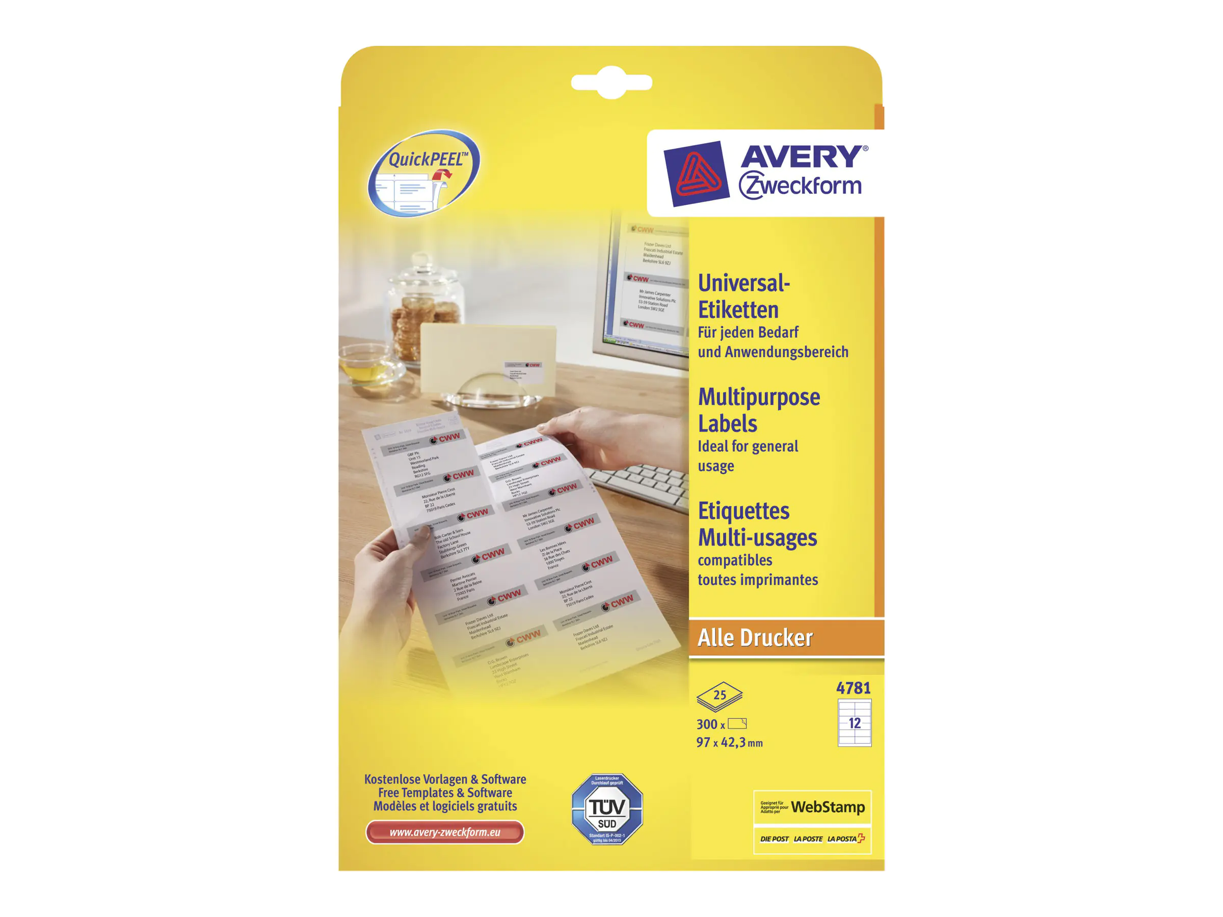 Avery Zweckform Universaletikett 4781 97x42,3mm weiß 360 St./Pack.