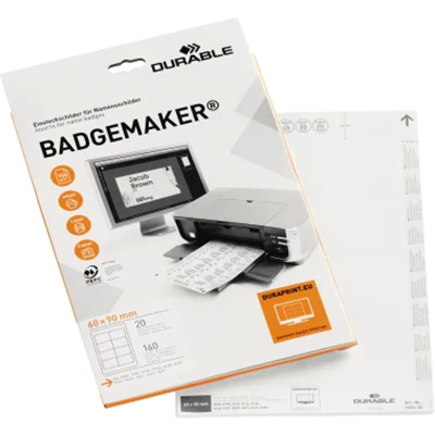 DURABLE Einsteckschild BADGEMAKER 145602 60x90mm weiß 160 St./Pack. DURABLE Einsteckschild BADGEMAKER 145602 60x90mm weiß 160 St./Pack.