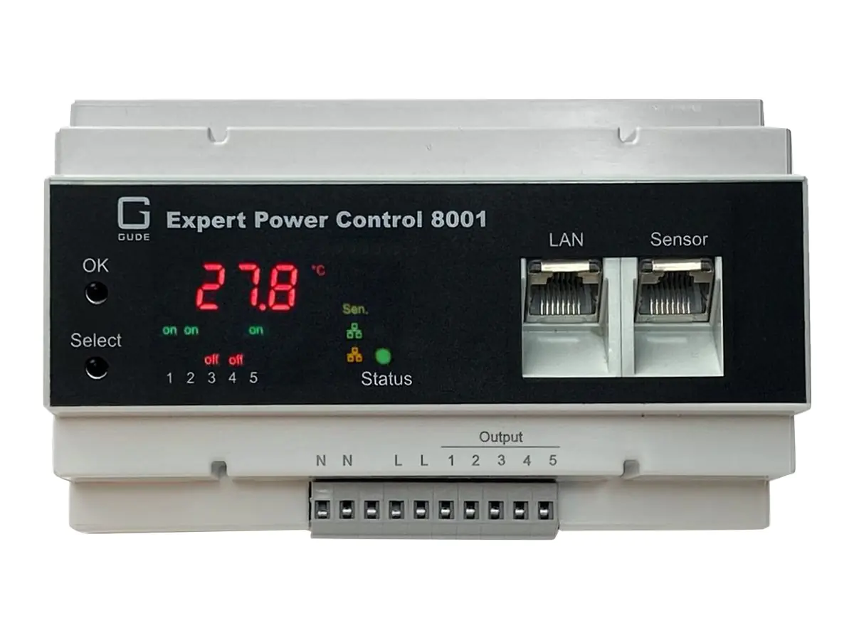 Gude Expert Power Control 8001-1 - Stromverteilungseinheit (DIN-Schienenmontage möglich) - Wechselstrom 230 V - Ethernet 10/100 - Ausgangsanschlüsse: 5 (Anschlußklemmen)
