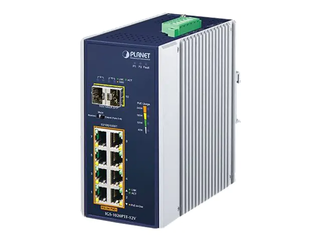 Planet IGS-1020PTF-12V - Switch - unmanaged - 8 x 10/100/1000 (PoE+)