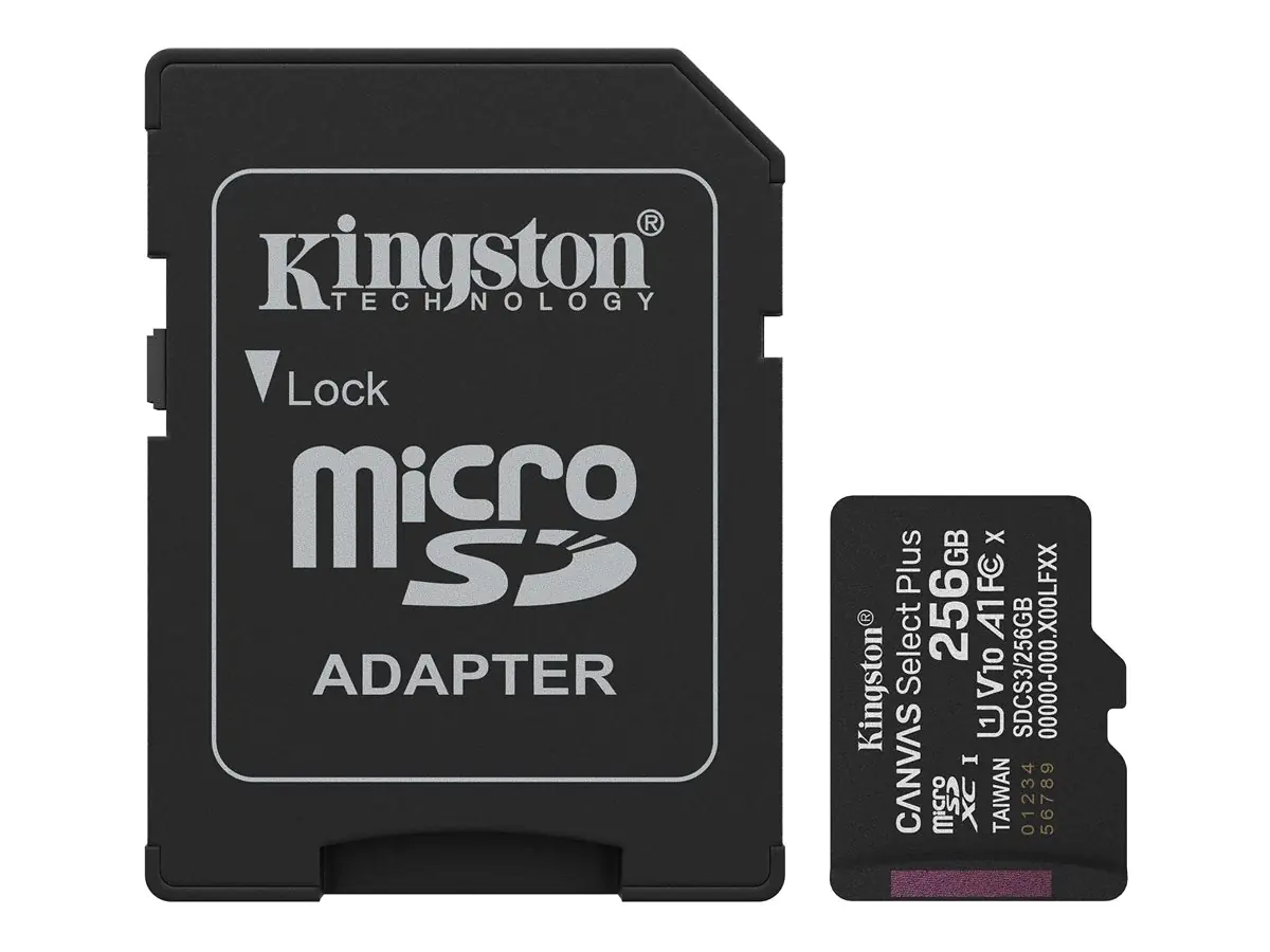 Kingston Canvas Select Plus - Flash-Speicherkarte (SD-Adapter inbegriffen) - 256 GB - A1 / Video Class V10 / UHS-I U1 / Class10 - microSDXC UHS-I