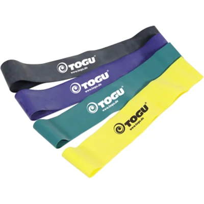 TOGU Fitnessband 4 Fitnessbänder (gelb = leicht, grün = mittel, blau = stark, schwarz = extra stark) Latex TOGU Fitnessband 4 Fitnessbänder (gelb = leicht, grün = mittel, blau = stark, schwarz = extra stark) Latex