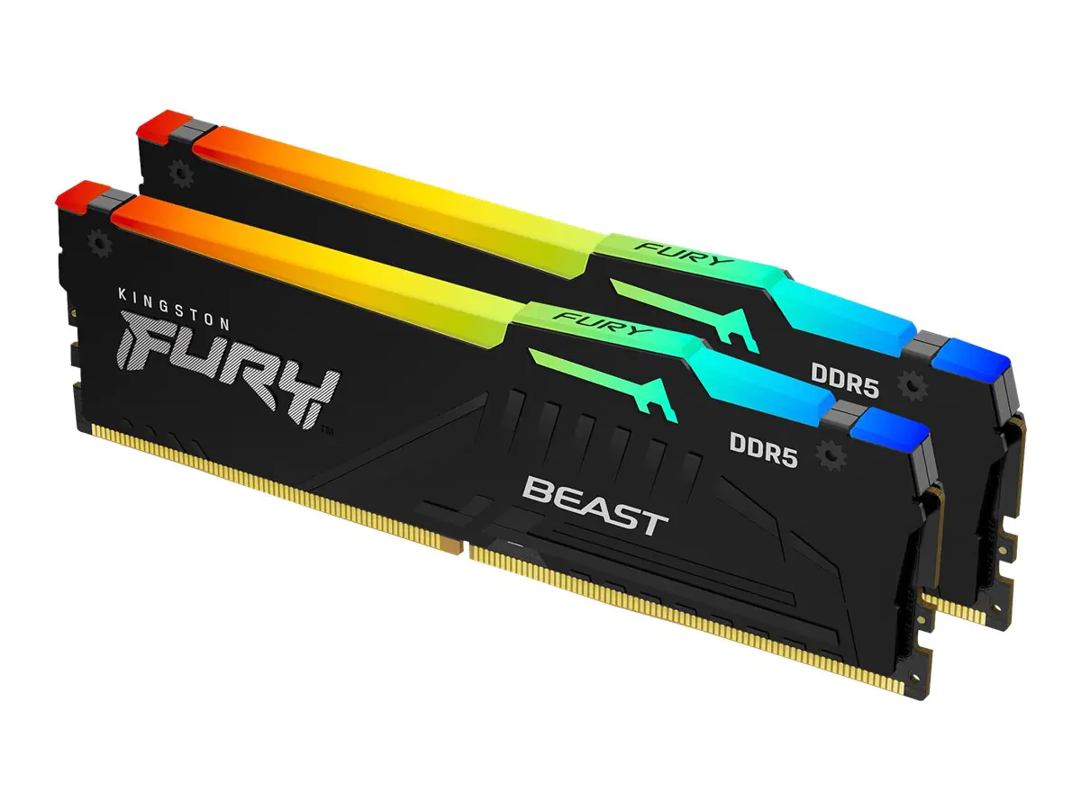 Kingston FURY Beast RGB - DDR5 - Kit - 64 GB: 2 x 32 GB - DIMM 288-PIN - 6000 MHz / PC5-48000 - CL30 - 1.4 V - ungepuffert - on-die ECC - Schwarz Kingston FURY Beast RGB - DDR5 - Kit - 64 GB: 2 x 32 GB - DIMM 288-PIN - 6000 MHz / PC5-48000 - CL30 - 1.4 V - ungepuffert - on-die ECC - Schwarz