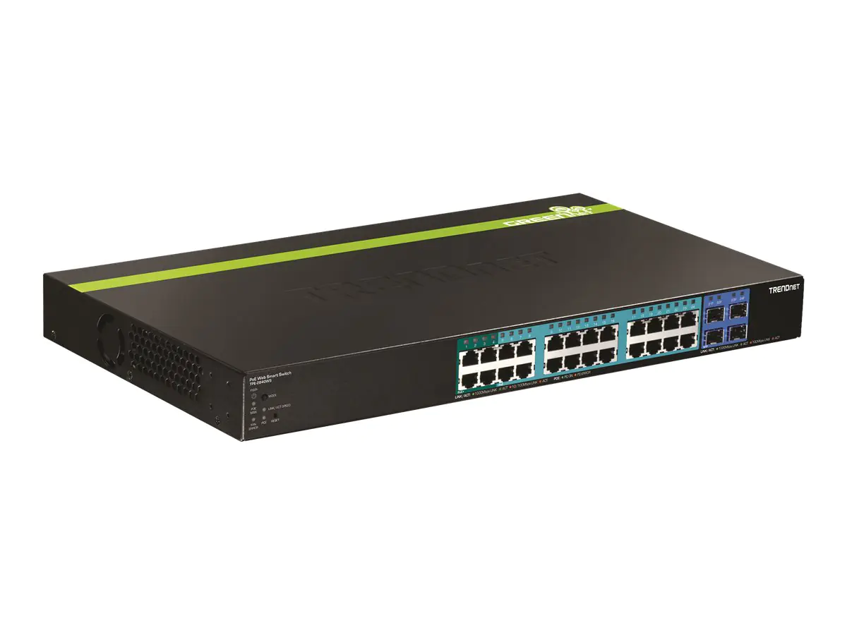 Trendnet TPE TPE-2840WS 28-Port Gigabit Web Smart PoE+ Switch - Switch - managed - 4 x 10/100/1000 (PoE+) + 20 x 10/100/1000 (PoE) + 4 x SFP - Desktop, an Rack montierbar - PoE+ (185 W) - TAA-konform