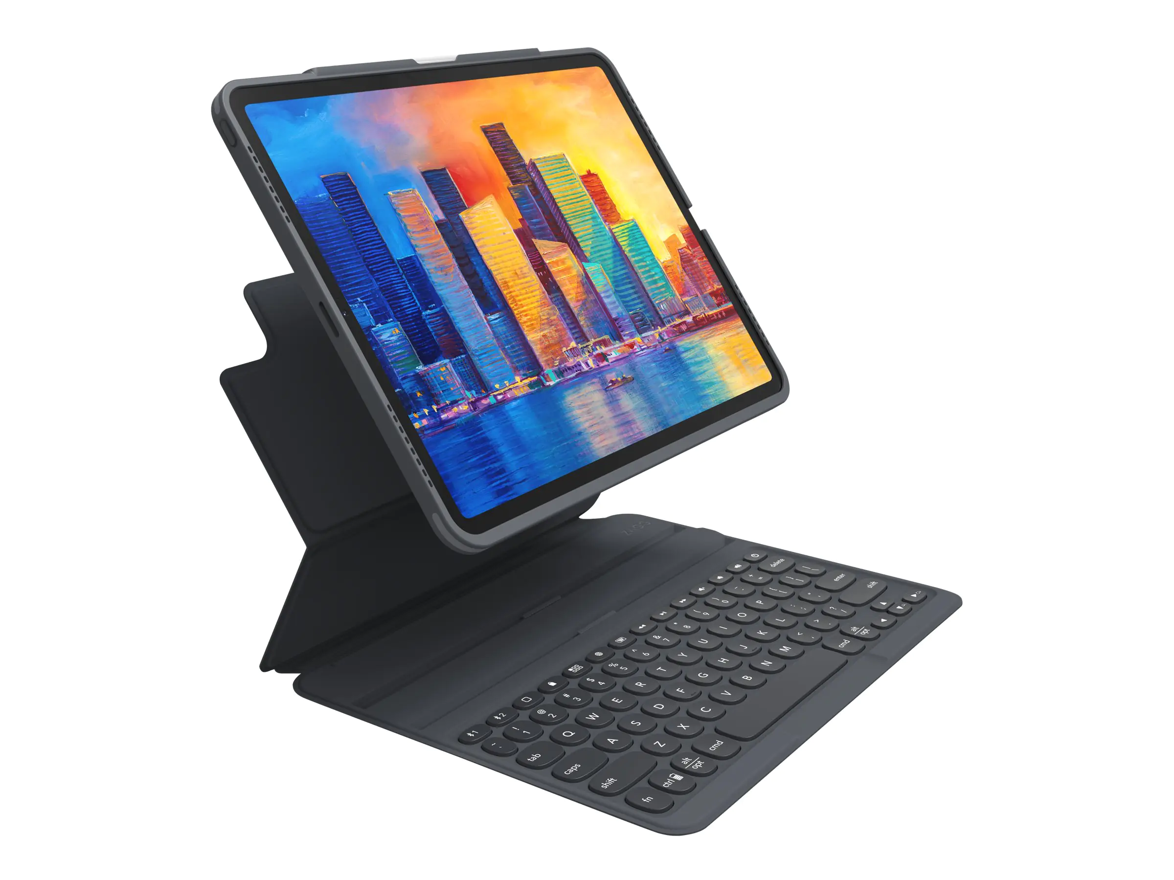 Zagg Pro Keys - Tastatur und Foliohülle (abnehmbare Tasche) - hintergrundbeleuchtet - Bluetooth - Deutsch - holzkohlefarben Tastatur, holzkohlefarben Gehäuse - für Apple 12.9-inch iPad Pro (3. Generation, 4. Generation, 5. Generation)