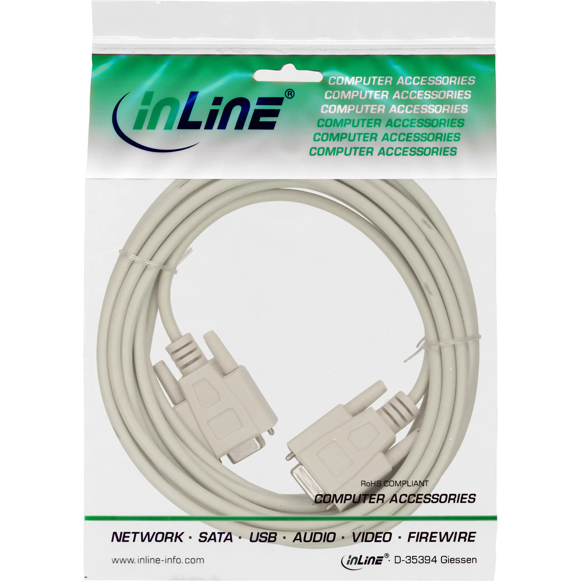 InLine - Nullmodemkabel - DB-9 (W) zu DB-9 (W) - 10 m - geformt, Daumenschrauben