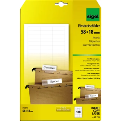 SIGEL PC-Einsteckschild LP720 DIN A4 60x21mm 156 St./Pack. SIGEL PC-Einsteckschild LP720 DIN A4 60x21mm 156 St./Pack.