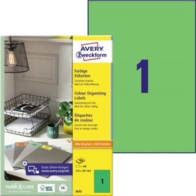 Avery Zweckform Universaletikett 3472 210x297mm grün 100 St./Pack. Avery Zweckform Universaletikett 3472 210x297mm grün 100 St./Pack.