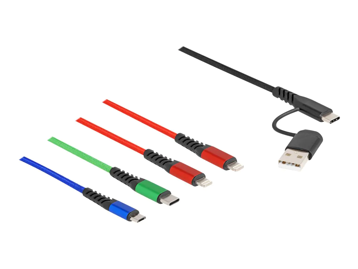 Delock 4 in 1 - Kabel nur zum Laden - USB, 24 pin USB-C männlich zu Micro-USB Typ B, Lightning, 24 pin USB-C männlich - 1.2 m - Schwarz, Blau, Rot, grün