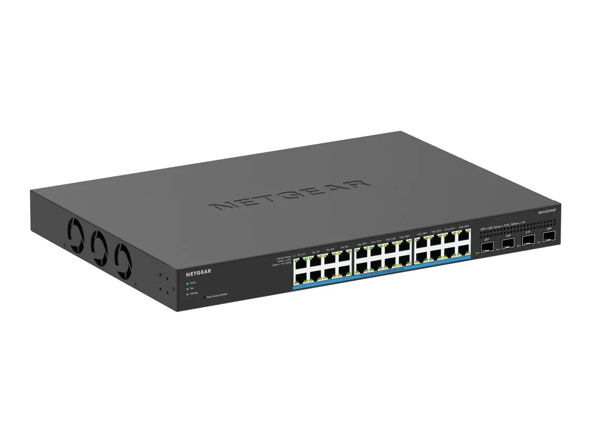 Netgear Smart MS324TXUP - Switch - 2+/L3 Lite - Smart - 24 x 100/1000/2.5G (PoE++) + 4 x 10 Gigabit SFP+ (Uplink) - an Rack montierbar, Desktop - PoE++ (720 W)