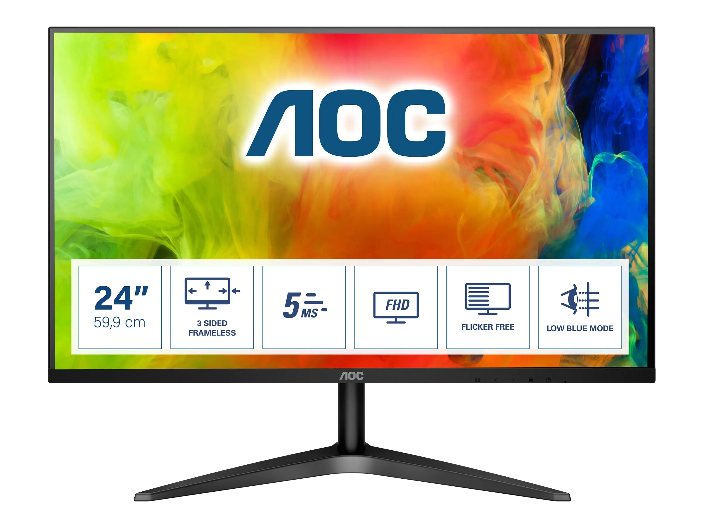 AOC 24B1H - B1 Series - LED-Monitor - 59.9 cm (23.6") - 1920 x 1080 Full HD (1080p) @ 60 Hz - VA - 250 cd/m² - 3000:1 - 5 ms - HDMI, VGA - Schwarz