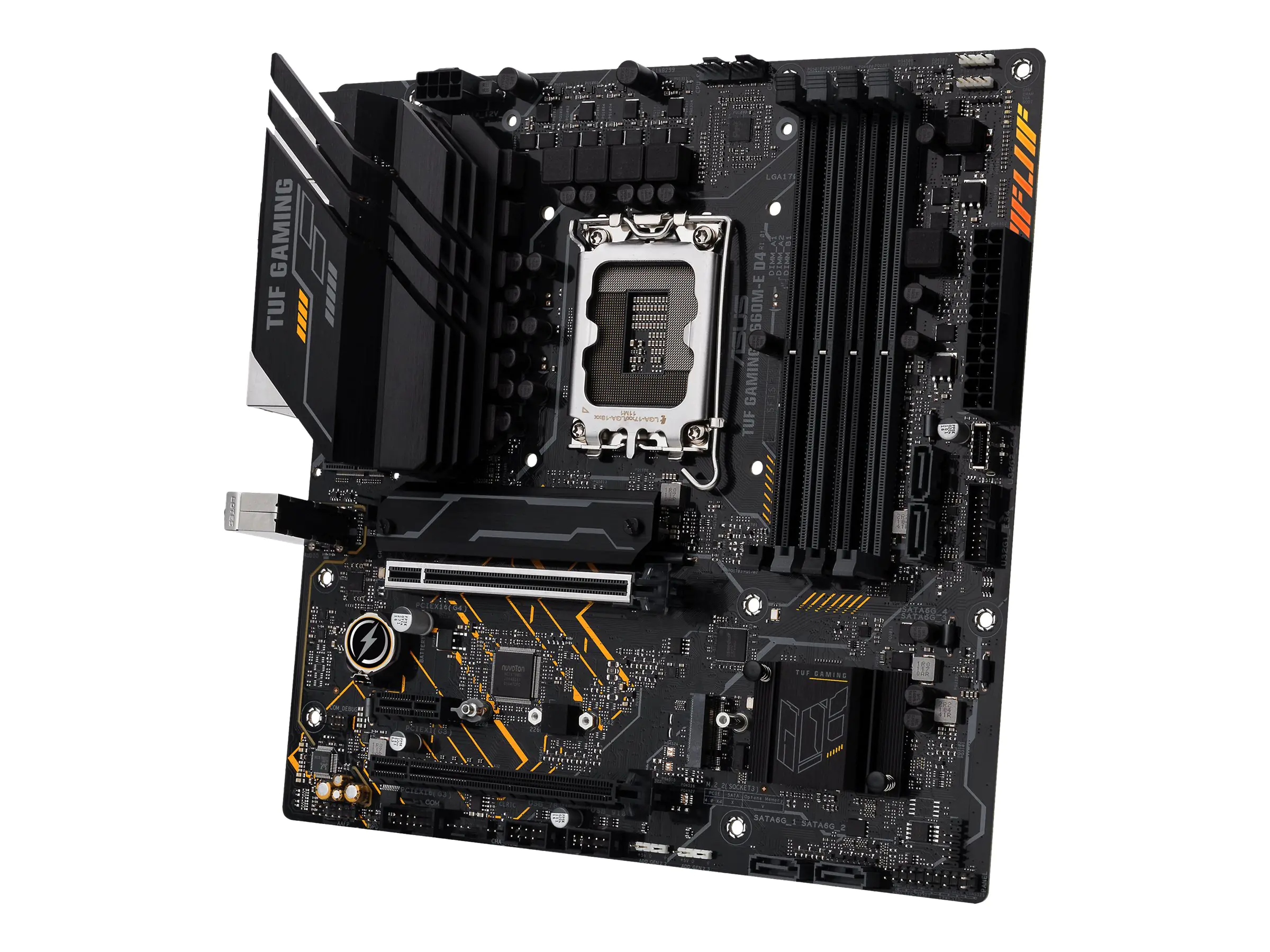 ASUS TUF GAMING B660M-E D4 - Motherboard - micro ATX - LGA1700-Sockel - B660 Chipsatz - USB-C Gen2, USB 3.2 Gen 1, USB 3.2 Gen 2 - 2.5 Gigabit LAN - Onboard-Grafik (CPU erforderlich) - HD Audio (8-Kanal)