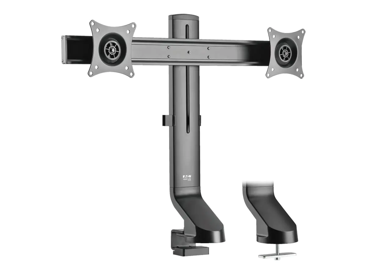 Eaton Tripp Lite Series Dual-Display Monitor Arm with Desk Clamp and Grommet - Height Adjustable, 17" to 27" Monitors - Befestigungskit - für 2 LCD-Displays - Stahl - Schwarz - Bildschirmgröße: 43.2-68.6 cm (17"-27") - Klemmmontage, Tülle, Tischmonta
