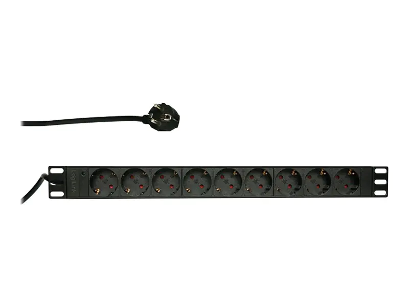 LogiLink - Stromverteilungseinheit (Rack - einbaufähig) - Wechselstrom 250 V - Eingabe, Eingang CEE 7/7 - Ausgangsanschlüsse: 9 (Stromversorgung) - 1U - 48.3 cm (19") - Schwarz, RAL 9005