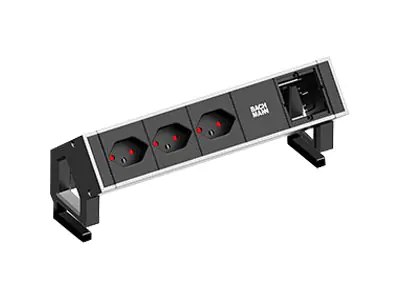 Bachmann DESK 2 - Steckdosenleiste - Eingabe, Eingang GST18 - Ausgangsanschlüsse: 3 - 20 cm - Schweiz - Schwarz