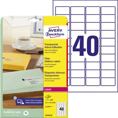 Avery Zweckform Adressetikett L4770-25 transparent 1000 St./Pack. Avery Zweckform Adressetikett L4770-25 transparent 1000 St./Pack.